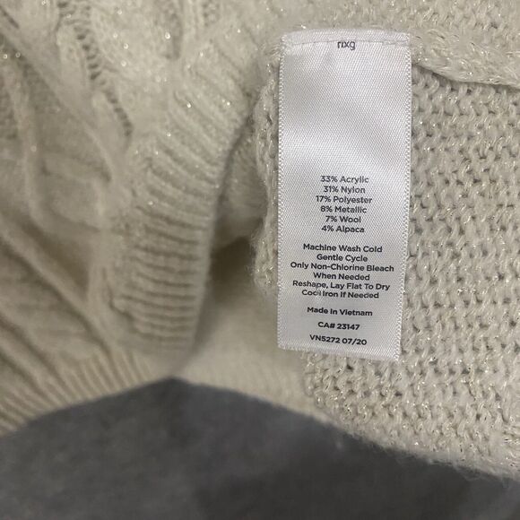 Talbots Alpaca Wool Blend Cable Knit‎ Sweater Sz M Cream Metallic Cowl Neck NOTE - Picture 7 of 9